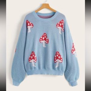 SHEIN Qutie Plus Mushroom Pattern Lantern Sleeve Sweater